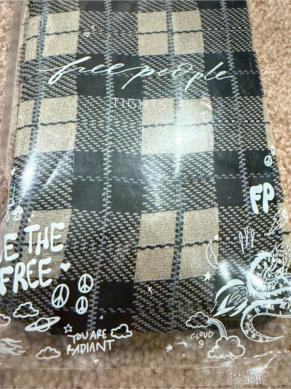 NWT new free people medium large highland hues tartan tights plaid black tan